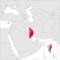 Bahrain Location Map on map Asia. 3d Bahrain flag map marker location pin. High quality map Kingdom of Bahrain. Near East.